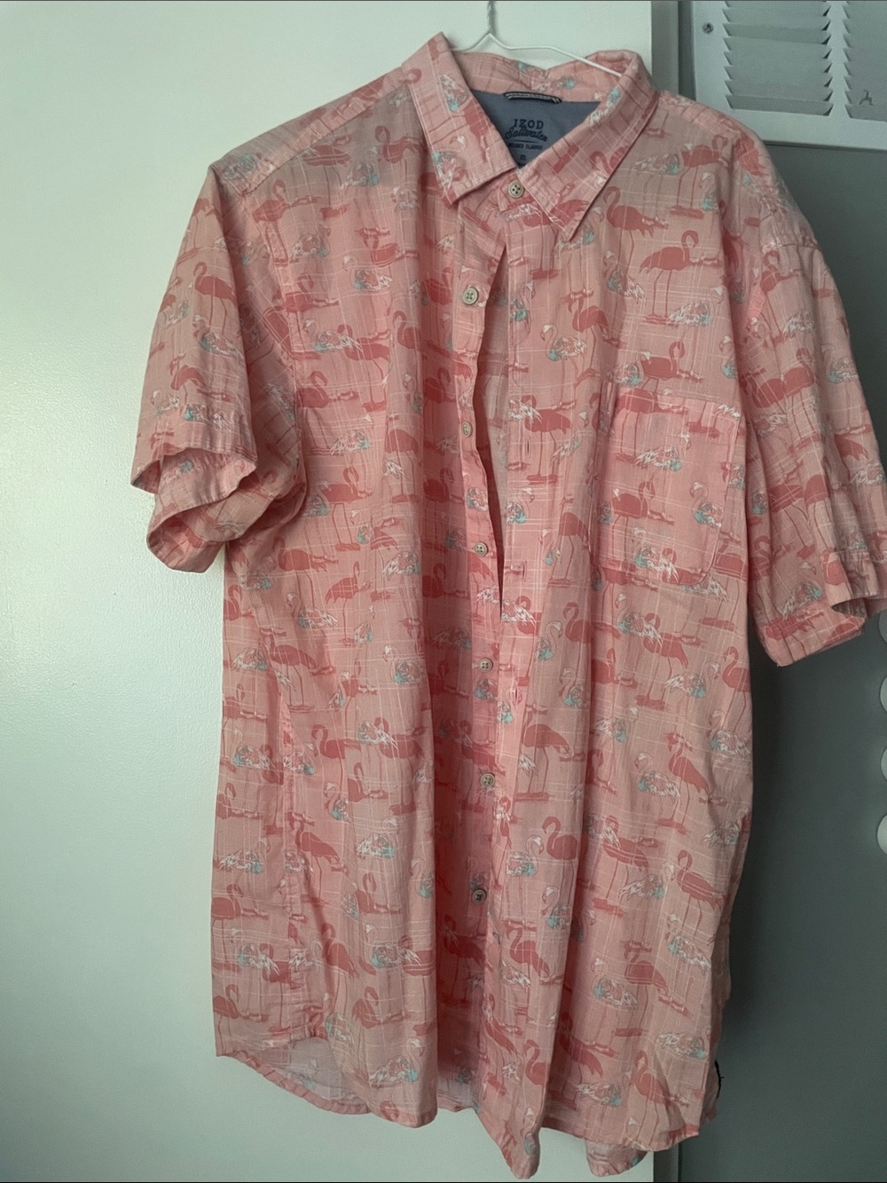 Izod Pink Flamingo Short Sleeve Button-Down Shirt